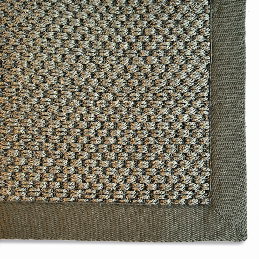 Origins Sisal Woven Border Textured Runner Rug in Sage Green